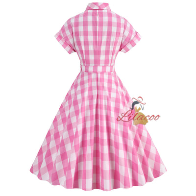 Plaid Bow Tie Short Sleeve Dress