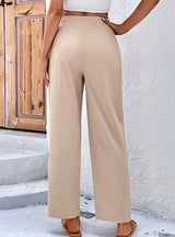 High Waist Solid Color Nine-point Straight Pants