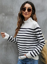 Striped Loose Long-sleeved Stand-up Sweater