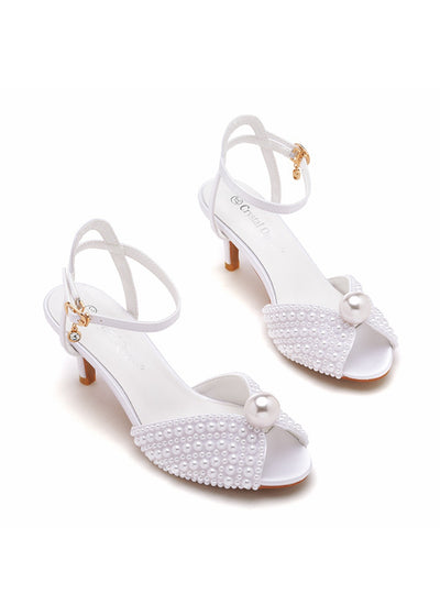 6 cm Fishmouth Buckle Satin Pearl Sandals