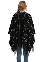 Large Plaid Fringed Split Shawl