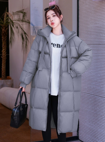 Hooded Thick Long Over-the-knee Cotton-padded Coat