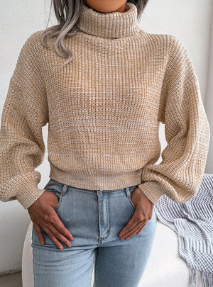 Lantern Long Sleeve Turtleneck Knitted Sweater