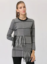 Pullover Striped Round Neck Fringed Sweater