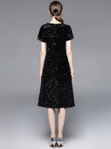 Black Sequined Short Sleeve Dress