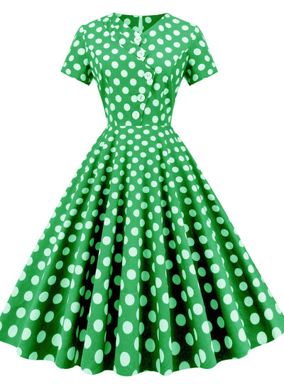 Retro Asymmetric Polka-dot Medium-long Dress