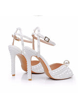 11 cm Thin High Heel Round Pearl Wedding Shoes