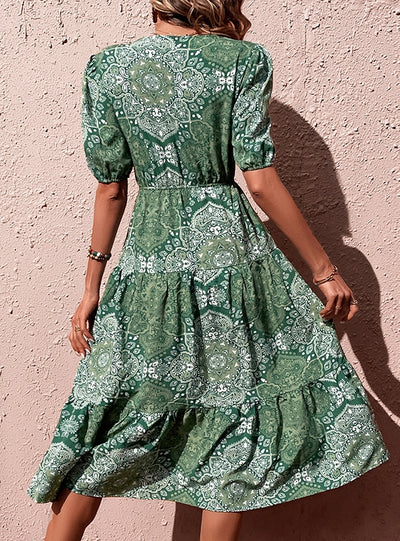 Bohemian Split Print Short Sleeve Dress