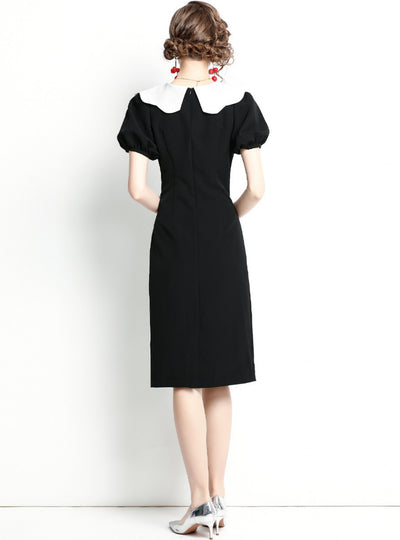 Retro Lantern Sleeve Slim Short Sleeve Black Dress