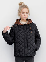 Short Rhombic Hooded Cotton-padded Jacket