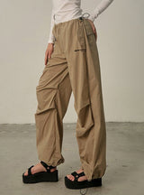 High Waist Stitching Pleated Drawstring Pant