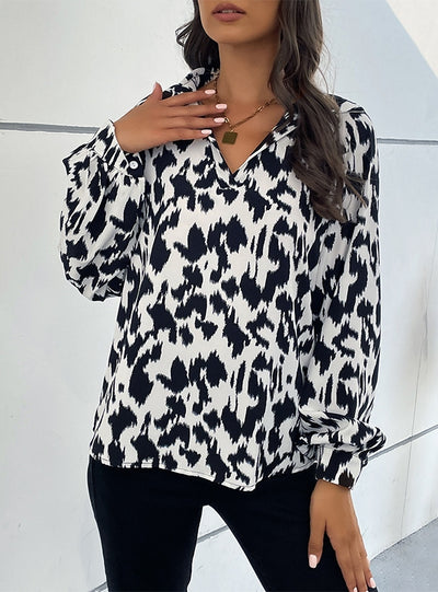 Lapel Long Sleeve Leopard Print Shirt