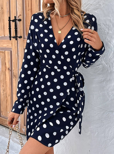 Polka Dot V-neck Long Sleeve Dress