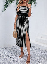 One-shoulder Striped Summer Dress