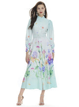 Lotus Leaf Lantern Sleeve Floral Print Dress