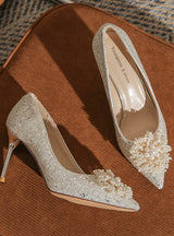 Crystal Pearl Flowers Wedding Shoes