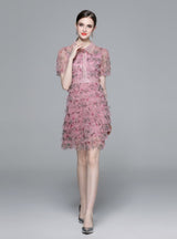 Pink Floral Gauze Cake Dress