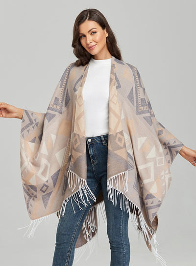 Fringed Split Double-sided Cashmere Shawl Cloak