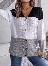 Casual Contrast Button Long Sleeve Sweater Coat