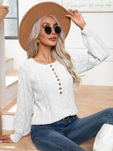 Button Twisted Long Sleeve Twist Pullover Sweater