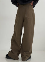 Solid Color Pocket Loose Straight Casual Pants