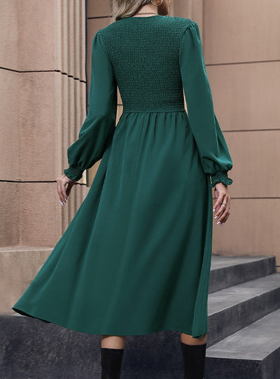 Women Long Sleeve Pleats Dress