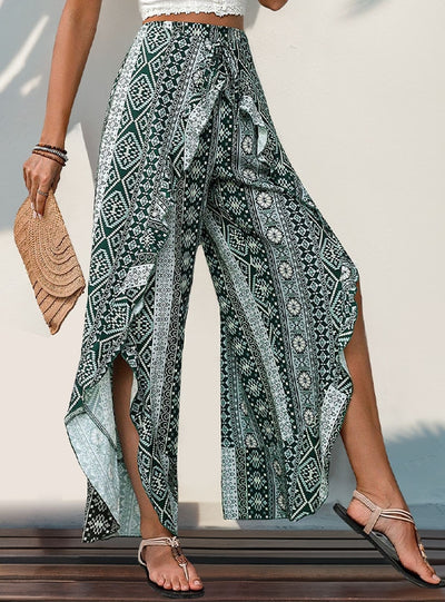 Printed Wide-leg Split Pants