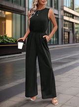 Sleeveless High Waist Elastic Waist Jumpsuit