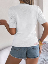 Casual Solid Color Hollow Short-sleeved Top