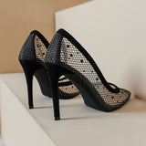 Pointed Diamond Mesh Hollow Stiletto Shoes