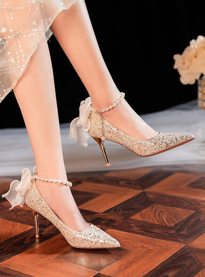 Pearl Pointed Thin Heels Shallow Mouths High-heeled