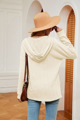 Solid Color Button Long Sleeve Hooded Loose Top