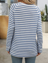 Striped Contrast Round Neck Long Sleeve T-shirt