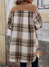 Women Long Sleeve Plaid Shirt Coat