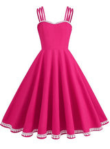 Retro Solid Color Suspender Hepburn Dress