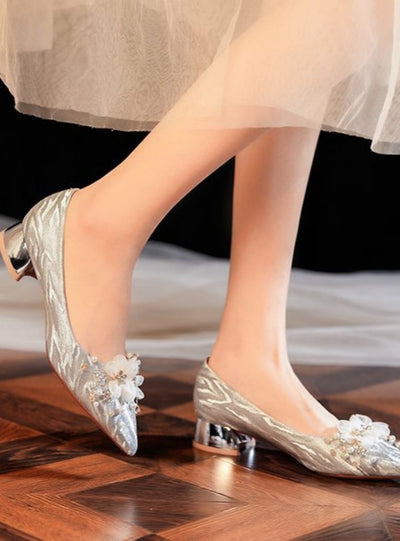 Short-heeled Pointed Shiny Wedding Shoes