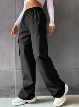 Solid Color Elastic Waist Pocket Pant