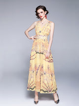 Sleeveless V-neck Chiffon Printed Beach Dress