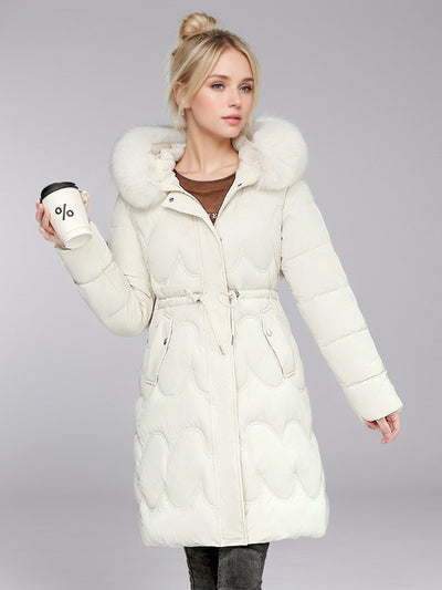 Mid-long Silm Waist Thick Cotton-padded Coat