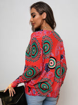 Printed Loose Long-sleeved Round Neck Sweater