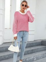 Colour Matching Round Neck Striped Pullover Sweater