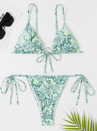 Sexy Triangular Ring Printed Bikini