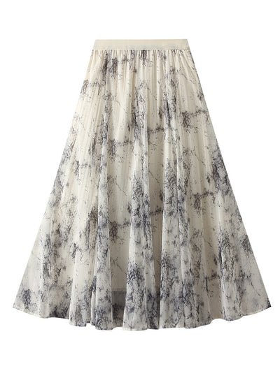 Ink Wash Gauze Printed Skirt