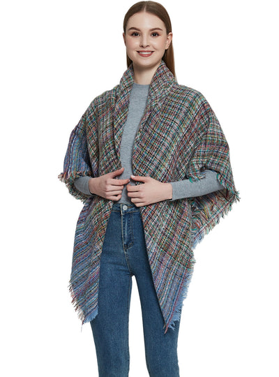 Women Fine Plaid Square Scarf