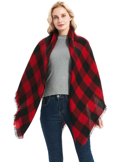 Ladies Cashmere Red and Black Plaid Scarf