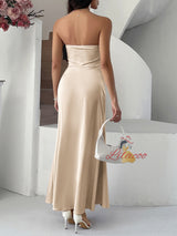 Sexy Slim Solid Color Tube Top Evening Dress