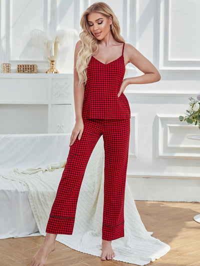 Summer Red Plaid Sling Sexy Two-piece Suit