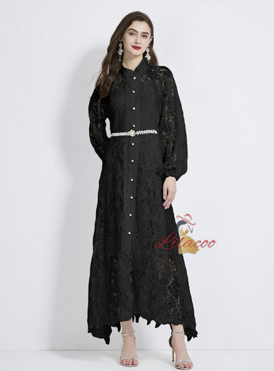 Lace Lantern Sleeve Silm Waist Dress