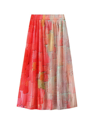 Gradient Loose Contrast High Waist Pleated Skirt