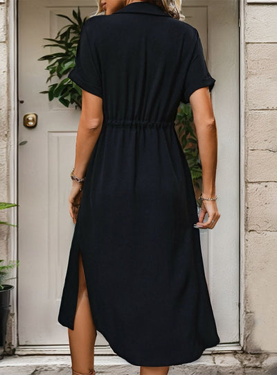 Lapel Short Sleeve Shirt Dress